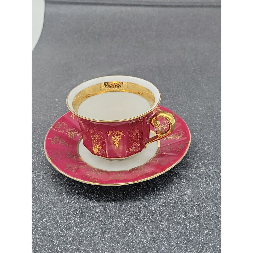 Vtg Winterling Bavaria Germany Demitasse Cup Saucer Maroon Pink Gold 33 Pedastal